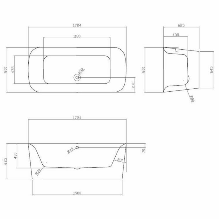 Picture of Flow Supreme Free Standing One Piece Bath 1724 x 800