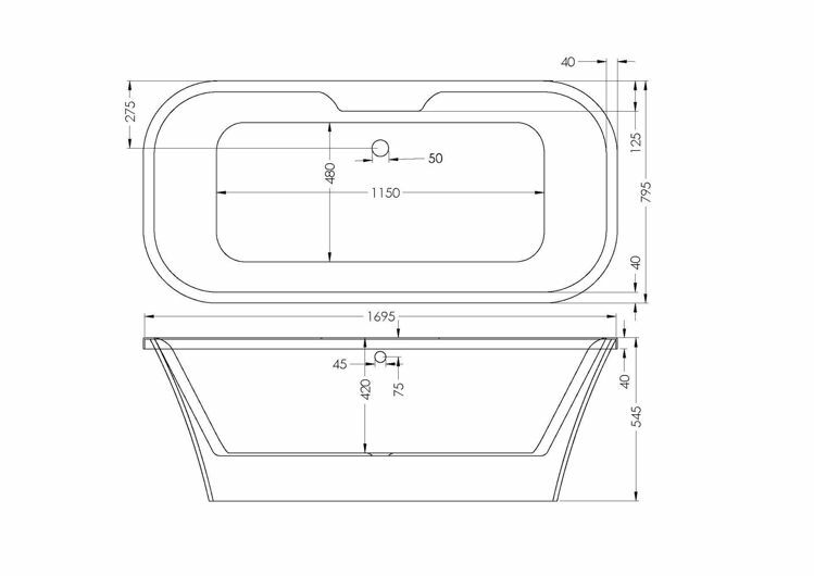 Picture of OTTAWA F-STAND SKIRTED BATH 1695 x 800 x 565