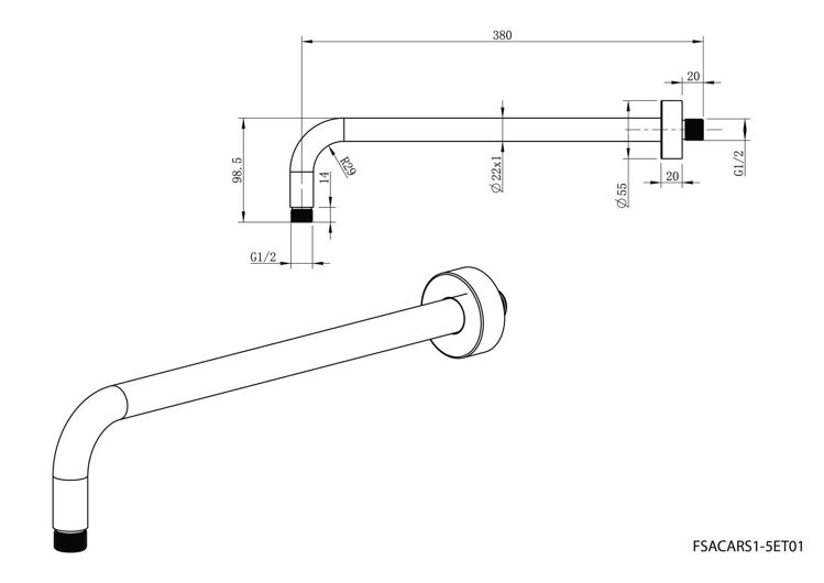 Picture of Cobra Seine Round Shower Arm 300 mm (Matt Black)